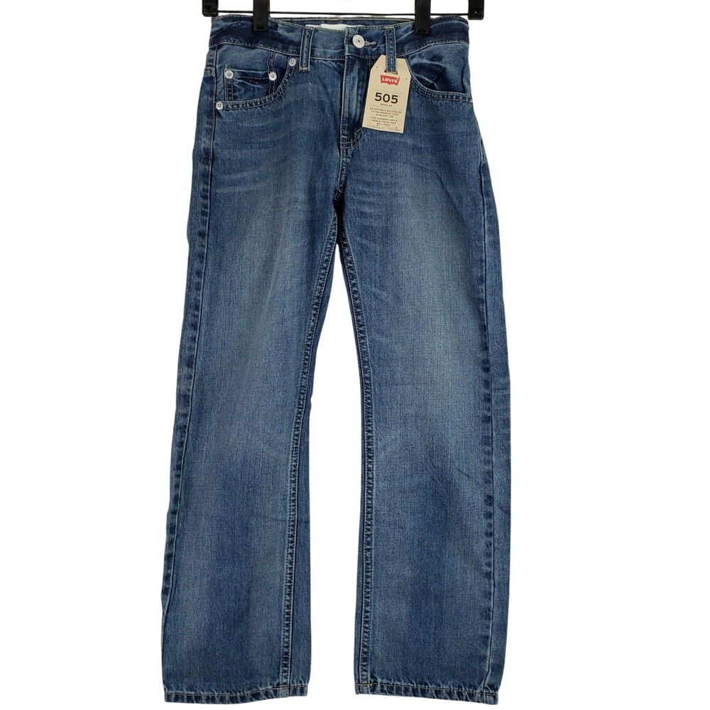 Levis 505 Regular Jeans Girls 10 Slim 23x25 Blue Adjustable Waist NWT